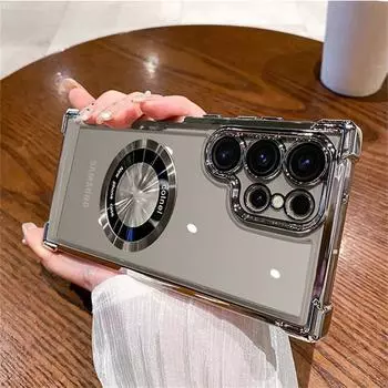 Покрытие магнитный прозрачный чехол для телефона Samsung Galaxy S25 S23 S24 Ultra S22 Plus FE Note 20 S21 противоударный защитный чехол For Galaxy S24 чёрный