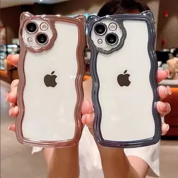 Покрытие милый 3d кошачьи уши волна прозрачный чехол для телефона для Iphone 13 11 12 Pro Max Xs Max Xr X прозрачный противоударный мягкий чехол For iPhone XR