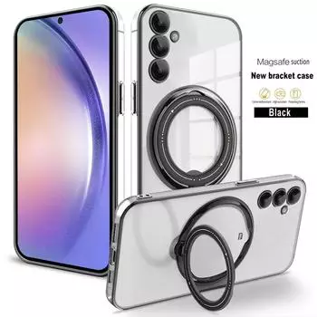 Покрытие Поддержка Кольцо Магнитный Прозрачный Чехол Для Телефона Для Samsung Galaxy A55 A35 A25 A15 A05 S A54 A34 A24 A14 A53 A23 A52 4G 5G Samsung A55 5G чёрный