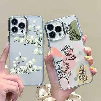 Покрытие рамки объектива прозрачный чехол для iPhone 16 Pro 15 14 Plus 13 12 Pro Max 11 цветочный узор ударопрочный тонкий TPU мягкий задний чехол iPhone 16