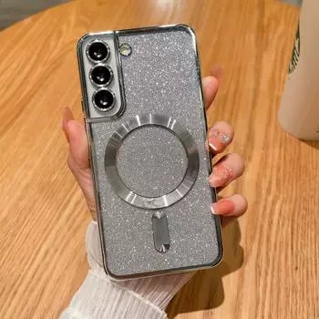 Покрытие с блестками для Magsafe, прозрачный чехол для Samsung S23 S22 Ultra S21 FE S20 Plus, магнитный бампер с беспроводной зарядкой, мягкий чехол For S23 красный