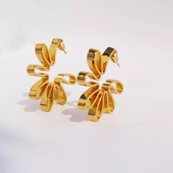 Покрытые медью настоящие золотые трехмерные абстрактные цветочные серьги ручной работы с витой линией 820 золотой