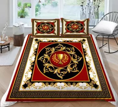 Покрывала 3D Золотой Трофей Роскошный Узор Высококачественный Постельный Комплект Чехол Для Женщин Взрослых Домашнее Украшение Спальни Размер King Bed Covers UK Single 135x200cm