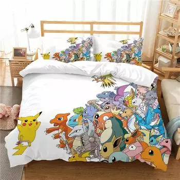 Покрывала для пододеяльников с принтом «Покемон 3D Пикачу» для детей, мальчиков и девочек, взрослых, комплект постельного белья для детей, праздничный подарок 135x200cm-2pcs