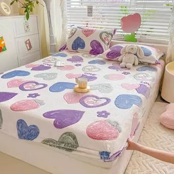 Покрывала из молочного бархата, простыня на резинке, плотная фланель, теплые изголовья, эластичные двуспальные простыни, покрывало на матрас 2pcs pillowcase