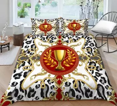 Покрывала с 3D леопардовым принтом, роскошный комплект постельного белья с золотой чашкой, чехол для взрослого мужчины, украшение для дома, спальни, королевский размер, покрывала на двуспальную кровать UK Single 135x200cm