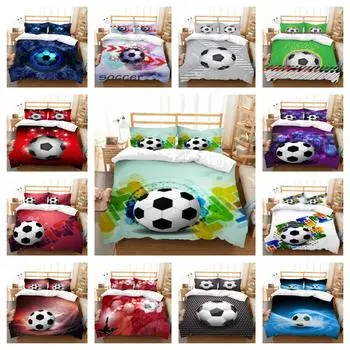 Покрывало для детской школьной кровати для взрослых, мягкие теплые пододеяльники с 3D футбольным принтом, домашнее постельное белье, полиэстер, дышащий, один размер UK Single 135x200cm