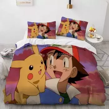 Покрывало для одеяла с покемоном Пикачу, комплект постельного белья, двуспальное, двуспальное, размера King Size, постельное белье для детей, комплект постельного белья, украшение EU Single 135x200cm