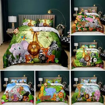 Покрывало для одеяла со слоном, милый комплект постельного белья с изображением животных из мультфильма для мальчиков и девочек, детский 3D-покрывало с изображением животных в стиле «мир животных» 70x133cm 2pcs