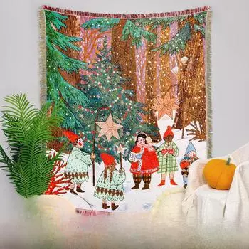 Покрывало из гобелена в стиле «Богемское рождество» — толстое, антикошачье покрытие для дивана 160x130 cm