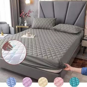 Покрывало из матовой ткани, стеганый чехол для матраса, водонепроницаемый наматрасник для кровати, чехол для матраса с защитой от клещей 2PC Pillowcase синий