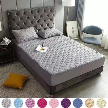 Покрывало из матовой ткани, стеганый чехол для матраса, водонепроницаемый наматрасник для кровати, чехол для матраса с защитой от клещей 2PC Pillowcase серый