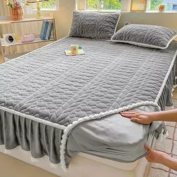 Покрывало из молочного бархата, стеганое, утолщенное, теплое, нескользящее, из коралловой фланели, из 3 частей 48 x 74cm*2 синий