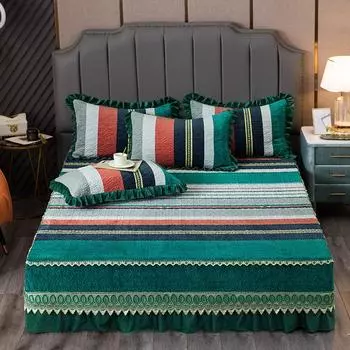 Покрывало из плотного молочного бархата, подзор для кровати, комплект из трех предметов, стеганая нескользящая простыня, комплект из трех предметов, пододеяльник, покрывало для кровати, полное покрывало 120x200 3pcs