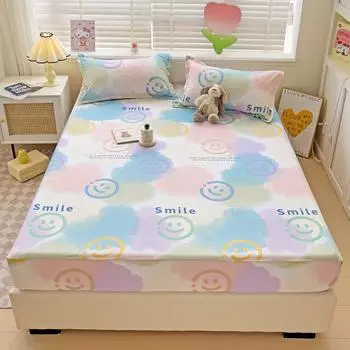 Покрывало из стираного хлопка, 3-х компонентное, чехол для защиты матраса, простыня, фиксированная, нескользящая 1.5m