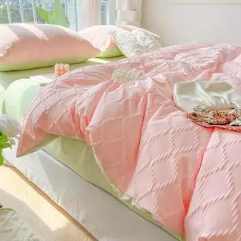 Покрывало из жаккардового стеганого одеяла с ромбовидной сеткой, комплект из четырех предметов, постельное белье, однотонная односпальная простыня, комплект из трех предметов 1.2m bed