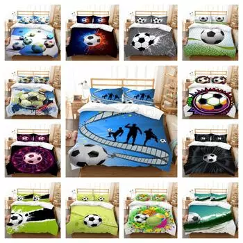 Покрывало, комплект постельного белья с 3D футбольным принтом, одеяло, пододеяльник, теплая полиэстеровая наволочка, мягкая, моющаяся UK Single 135x200cm