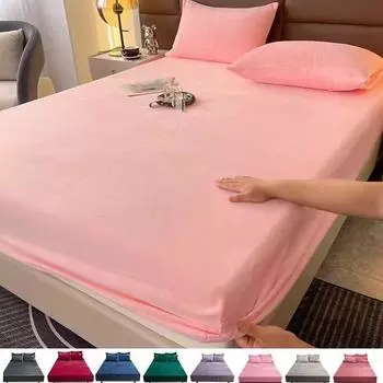 Покрывало на кровать фланелевое постельное белье эластичная простыня на резинке мягкий защитный чехол для матраса (Наволочка Нужен заказ) Bed sheet (90x200x25cm) серебряный серый