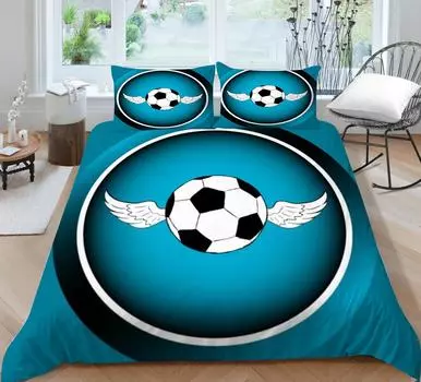 Покрывало на кровать, комплект постельного белья, наволочка, футбольное 3D-печать, постельное белье для взрослых, удобный мягкий комплект из трех предметов Single 135x200cm