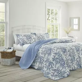 Покрывало односпальное стильное Laura Ashley Blue Flower Bed Quilt Set (Один) синий