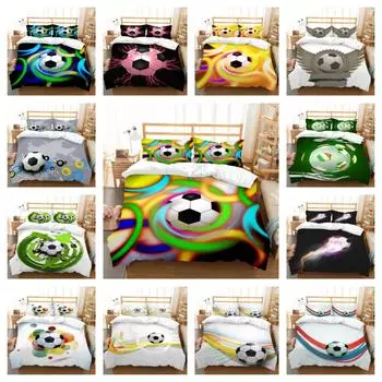 Покрывало Постельный комплект 3D Футбол Печать Кровать 2/3PCS Постельное белье Костюм Подарок для взрослых Одеяло Пододеяльник Чехол Микрофибра Дышащий теплый UK Single 135x200cm