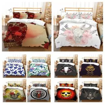 Покрывало с 3D рисунком черепа, комплект пододеяльников, высококачественный комплект постельного белья Queen, комплект одеял из полиэстера UK Single 135x200cm
