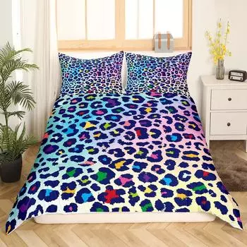 Покрывало с леопардовым принтом, розовый, пастельный, с рисунком гепарда, пододеяльник, комплект постельного белья с принтом животных, радужная галактика, покрывало размера King Size EU single(135x200cm)