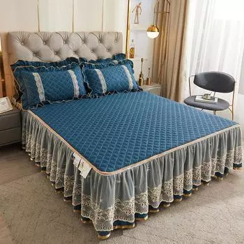 Покрывало с наволочками, съемная кружевная юбка-кровать с застежкой-молнией, размер Queen King, простыня, стеганый чехол для матраса, 3 шт. Only 2pcs pillowcase зелёный