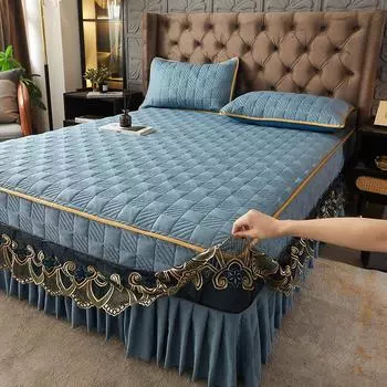 Покрывало с противоскользящей подкладкой и наволочками, стеганое утолщенное покрывало, размер King и Queen, кружевное покрывало Princess, роскошный трехцветный 3 Pcs 180x200cm