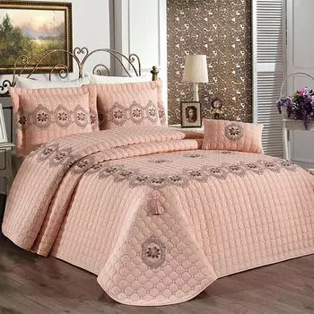 Покрывало стеганое Ангел 4шт, Покрывало 260х260 с наволочкой, Ткань хлопок, Размер двуспальная, Полноценная кровать, Розовый