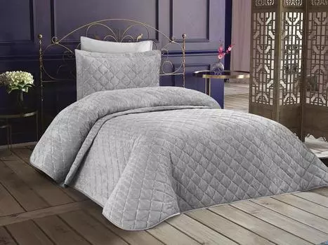 Покрывало стеганое десертное 2 шт, Покрывало 180х240 с наволочкой, Ткань хлопчатобумажная, Серый