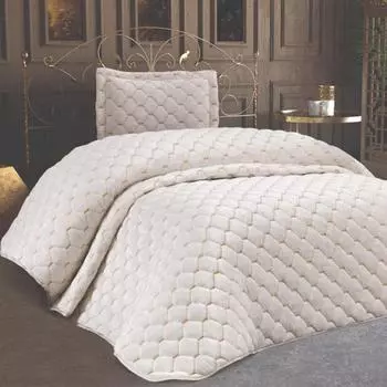 Покрывало стеганое Lima 2шт, покрывало 180х240 с наволочкой, ткань бархат, одинарный размер, двуспальная кровать, кремовый