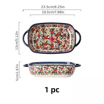 Польская керамическая миска ручной работы, ретро дизайн с цветами, миска для запекания/супа с ручками, подходит для микроволновой печи