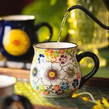 Польская расписанная вручную большая кружка Belly, керамическая креативная кружка для воды, офисная посуда для завтрака, бытовая ретро-чашка для пары, кофе 450ML