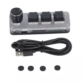 Пользовательская клавиатура с 3 клавишами, 1 ручкой, механическая клавиатура с RGB-светодиодом, пылезащитный красный переключатель, подключение по USB-C