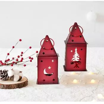 Пользовательские Красный Ретро Железный Арт Стекло Рождественский Шторм Фонарь Подсвечник Украшения Свечи Ужин Рождественский