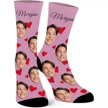 Пользовательские носки с лицами парня и девушки, носки-гольфы с сердечками любви, с 2 лицами для мужчин и женщин, один размер One Size
