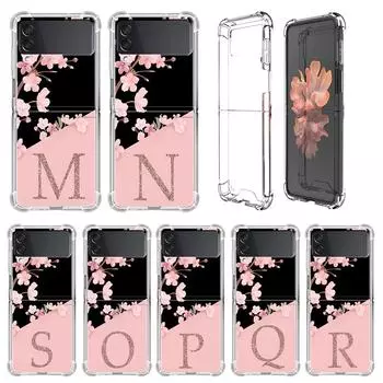 Пользовательский чехол с цветком сакуры Initial M для Samsung Galaxy Z Flip 3 4 5g Funda Z Flip3 прозрачный жесткий противоударный чехол для телефона Samsung Z Flip 5G