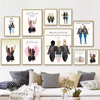 Пользовательское имя, печать на холсте, лучшие друзья, настенный художественный постер, скандинавская картина на холсте, лучший друг, любовь, дружба, картина, домашний декор для комнаты 21X30cm No Frame