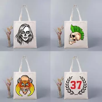 Индивидуальное имя Скелет Панк Принт Эко Многоразовый Подарок для Друга Женские Сумки через Плечо Пляжная Сумка Для Хозяйства Большая Холщовая Сумка-тоут Shopper 24*26cm