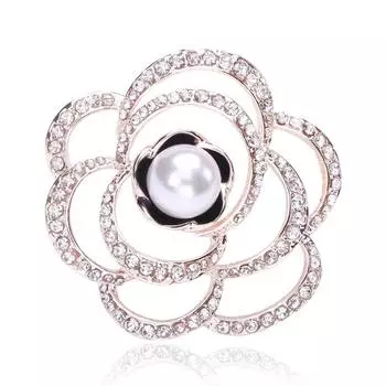 Полая брошь Камелия Модная брошь из сплава со стразами Высококачественный темперамент Модные аксессуары для одежды золотой