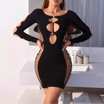 Полая цельная сексуальная пижама, сексуальное кружевное платье, облегающая сексуальная юбка на бедрах one size fits all