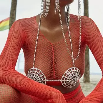Полая цепочка для бюстгальтера с бахромой из стразов, сексуальная цепочка для украшения нижнего белья