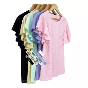 Полая футболка с полой талией и рукавами с рюшами для повседневного топа S чёрный