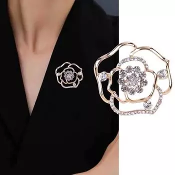 Полая глянцевая брошь в виде розы, сверкающие стразы, инкрустированная булавка, роскошный значок для свадебного платья, женский свитер, пальто, ювелирные аксессуары золотистый
