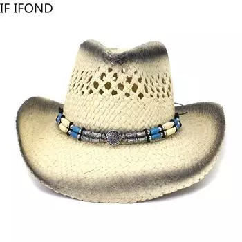 Полая ковбойская шляпа ручной работы в стиле вестерн, ковбойская ковбойская шляпа унисекс, пляжная шляпа от солнца, вечерние кепки, летняя дорожная соломенная шляпа 56-58CM