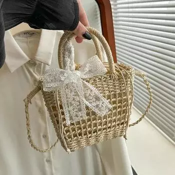 Полая квадратная соломенная сумка для женщин из свежей ткани, симпатичная сумка через плечо, повседневная мода, оригинальный дизайн, новая