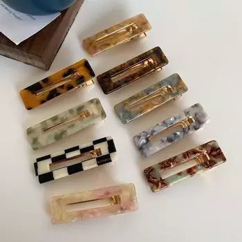 Полая квадратная заколка для волос с уксусной кислотой, черно-белая заколка для утиного клюва в шахматном порядке, заколка для утиного клюва для девочек, заколка для утиного клюва с цветочным рисунком, заколка для боковой челки 6.2*1.8cm