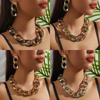 Полая личность преувеличенная пряжка цепочка ожерелье сращивание ожерелье для женщин чёрный