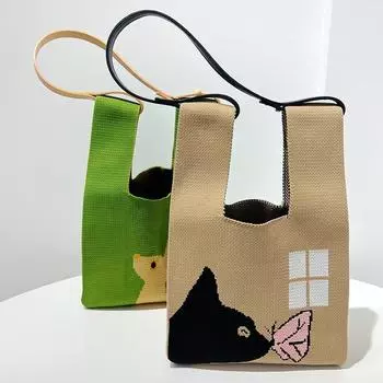 Полая однотонная вязаная сумка-жилет, универсальная сумка для весны и лета, большая вместимость, сетчатая повседневная сумка для отдыха на открытом воздухе 20 * 35cm